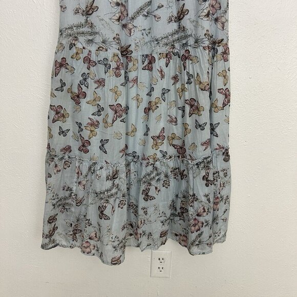 Mile Gabrielle Blue Butterfly Floral Tiered Dress Size S Lace Neck Sleeveless - Picture 3 of 11